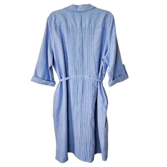 Lands End Linen Blend Shirt Dress Womens 22W Chambray Blue Belted - Picture 2 of 10